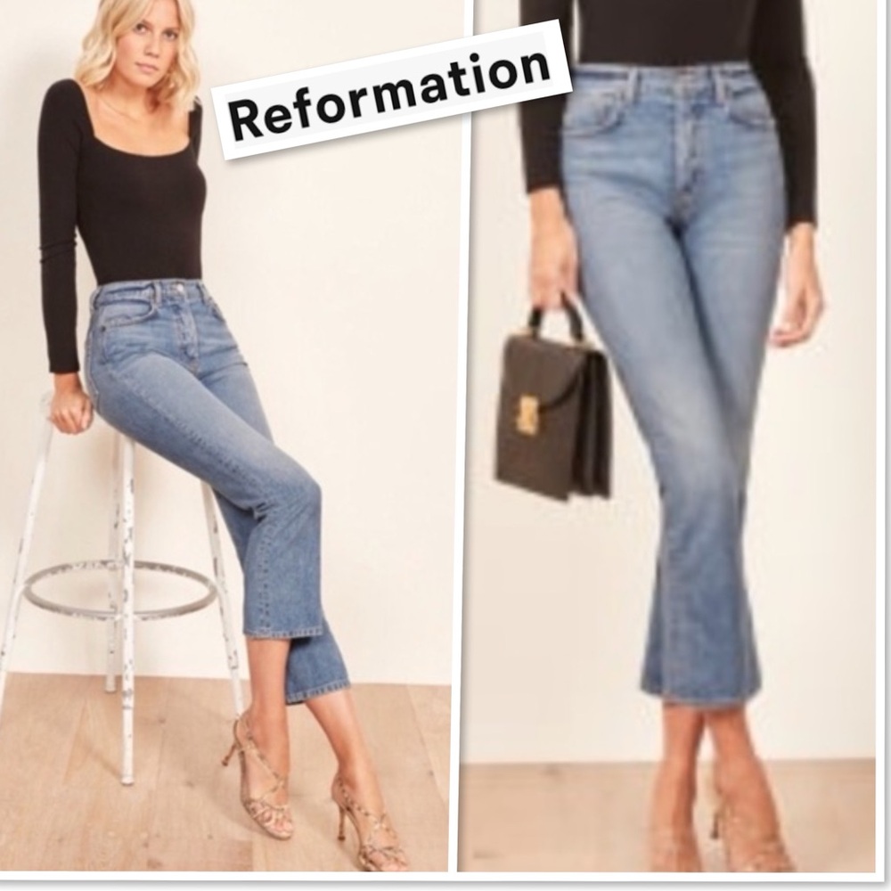 REFORMATION Jordi Kick Flare Jean In Antigua Destroved Wash Size 25